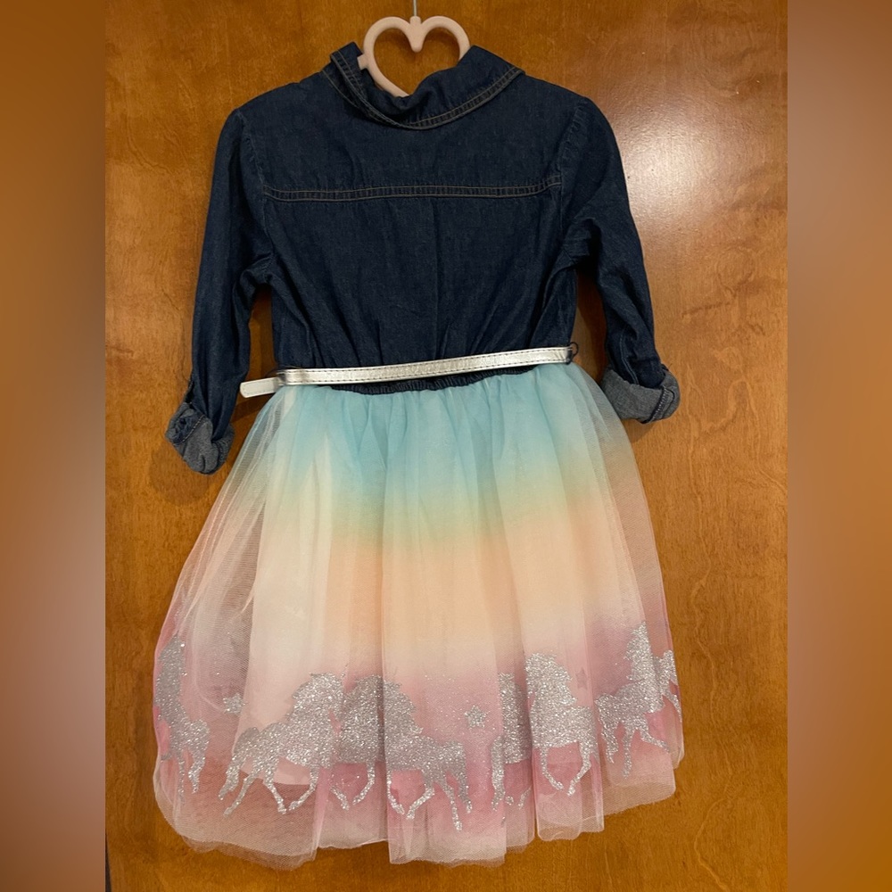 Zunie Denim/Tulle Unicorn Print Girls Dress, NWT - Picture 2 of 4